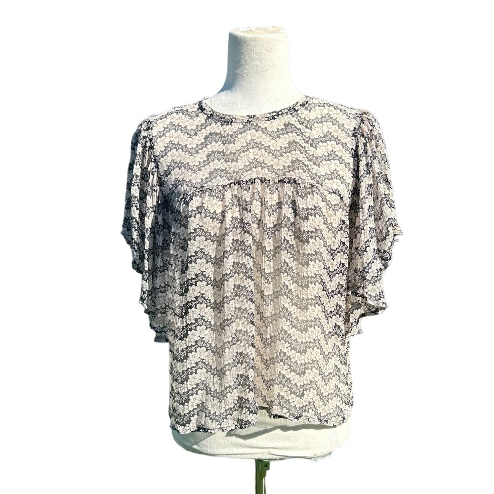 The Kooples Silk Sheer Dark Floral Top